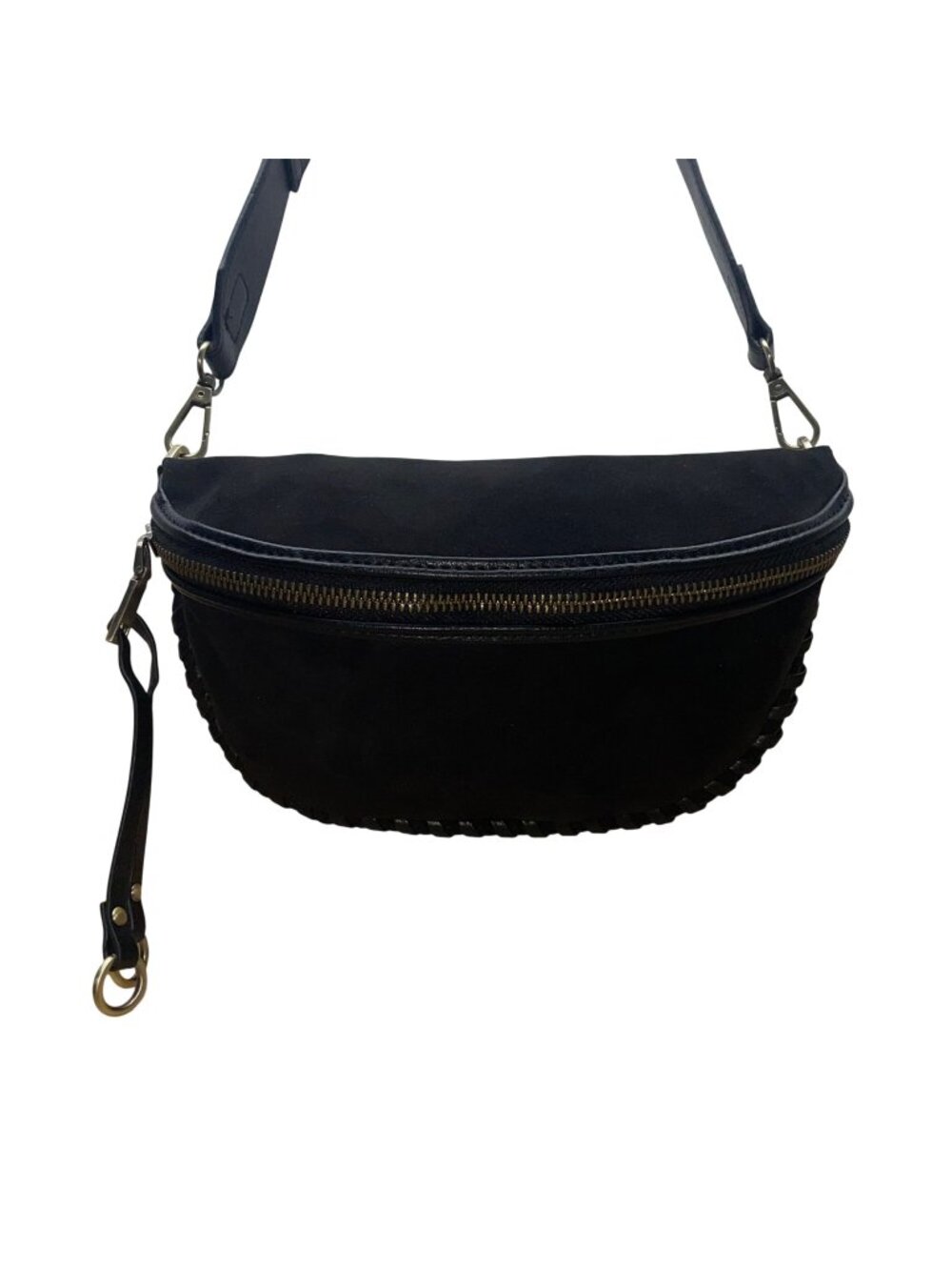 Shiraleah Womens Black Faux Leather Whipstitch Crescent Adjustable Crossbody Bag